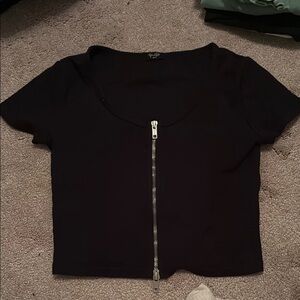 Black Zippered Crop Top